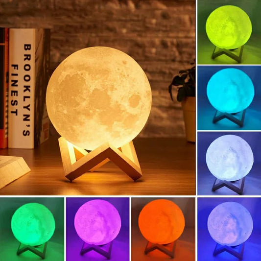 Led Moon Ball Lamp – 3d Printed Lunar Lamp – Battery Powered Colorful – Night Light For Kids